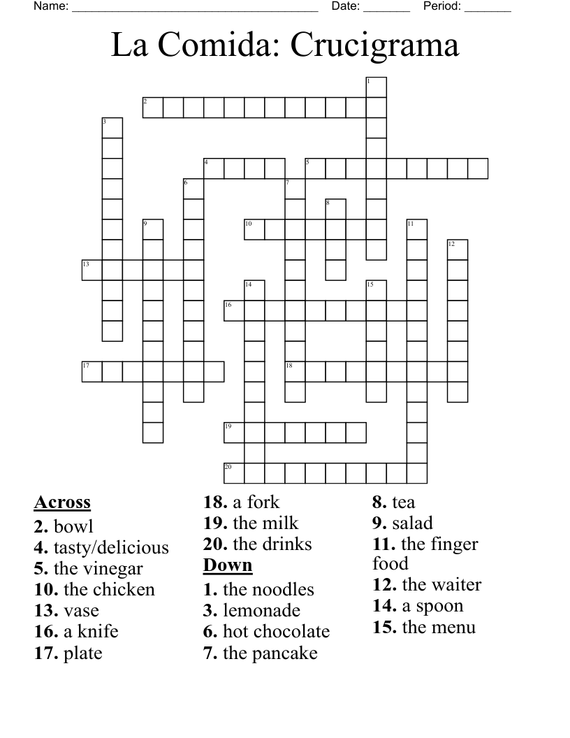La Comida: Crucigrama Crossword