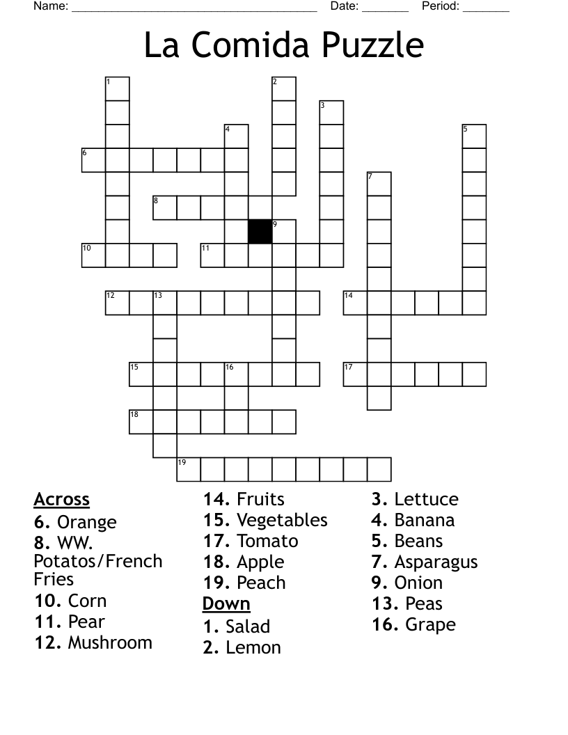 La Comida Puzzle Crossword