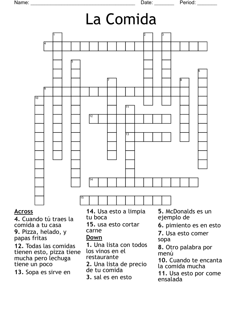La Comida  Crossword