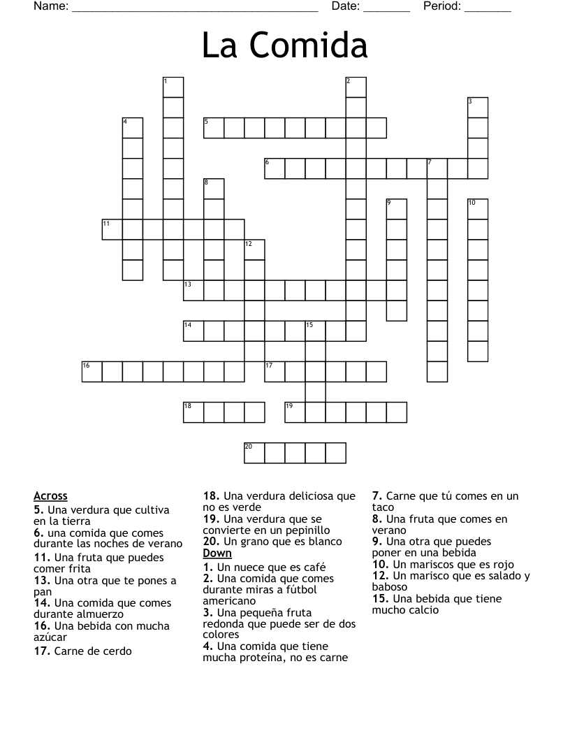 La Comida  Crossword