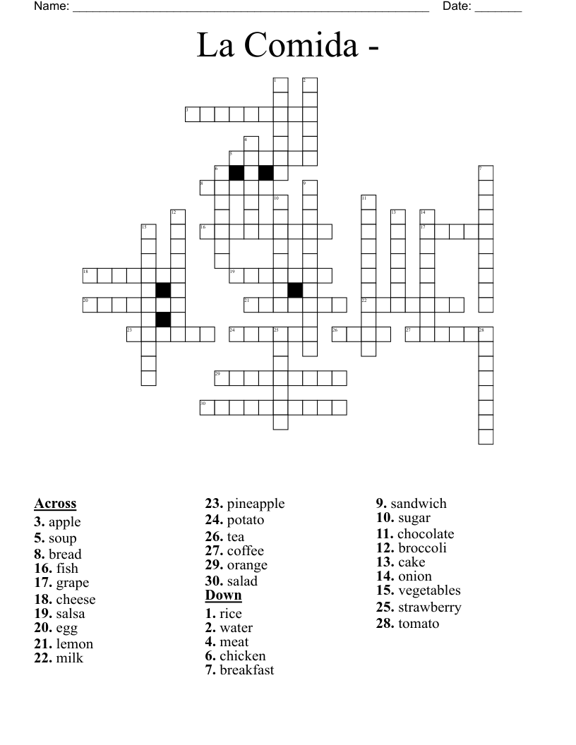 La Comida -  Crossword