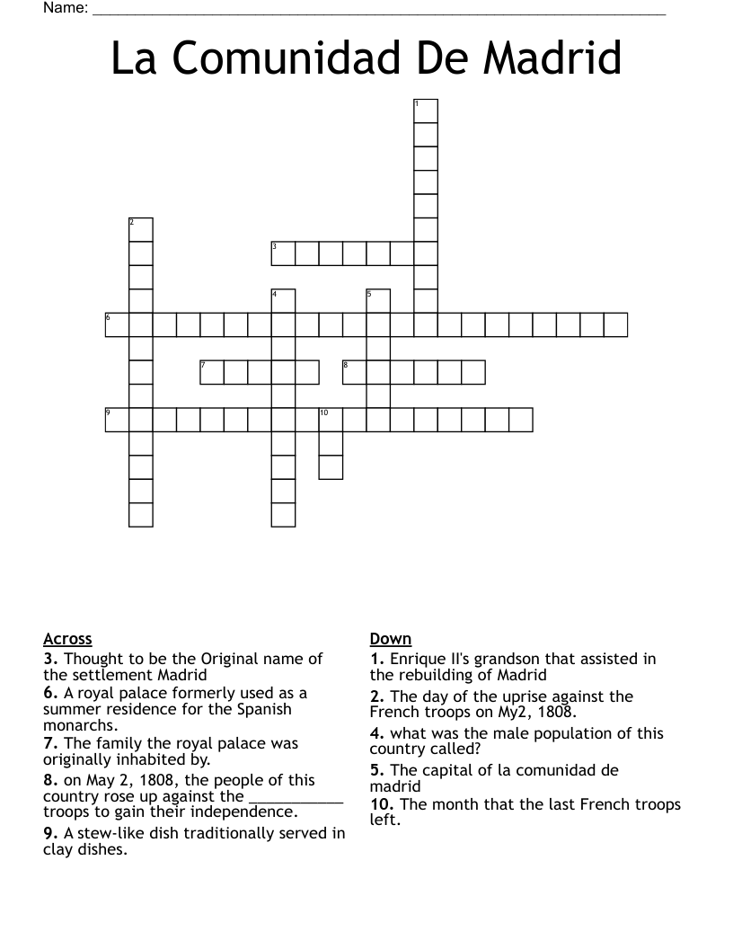 La Comunidad De Madrid Crossword