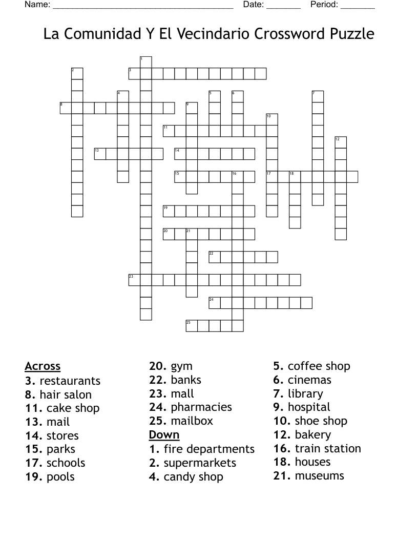 La Comunidad Y El Vecindario Crossword Puzzle