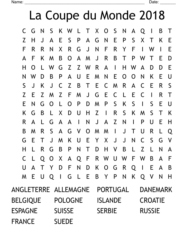 La Coupe du Monde 2018 Word Search