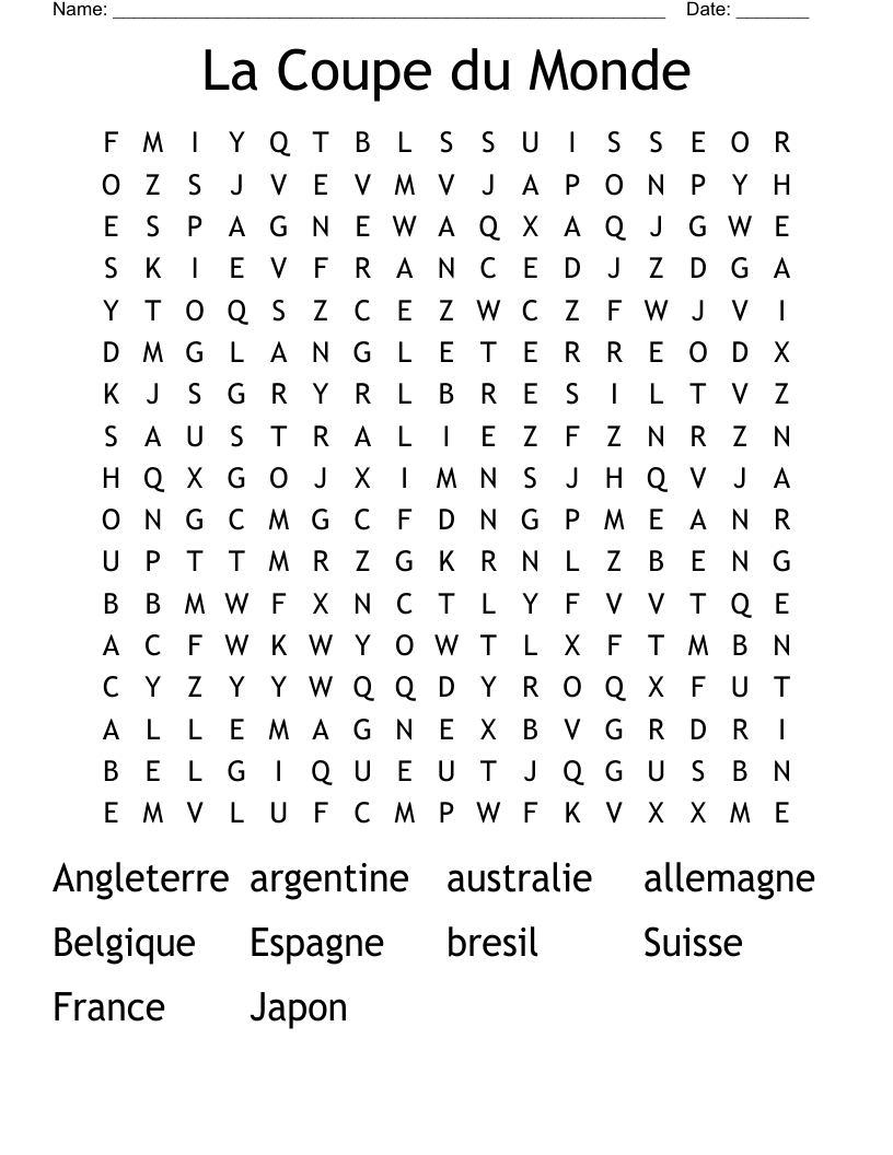 La Coupe du Monde Word Search