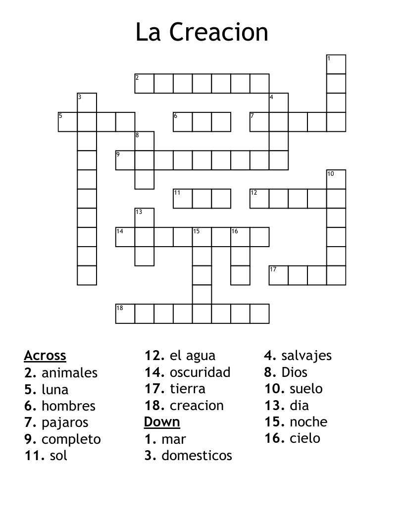 La Creacion Crossword