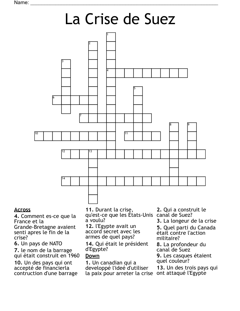 La Crise de Suez Crossword