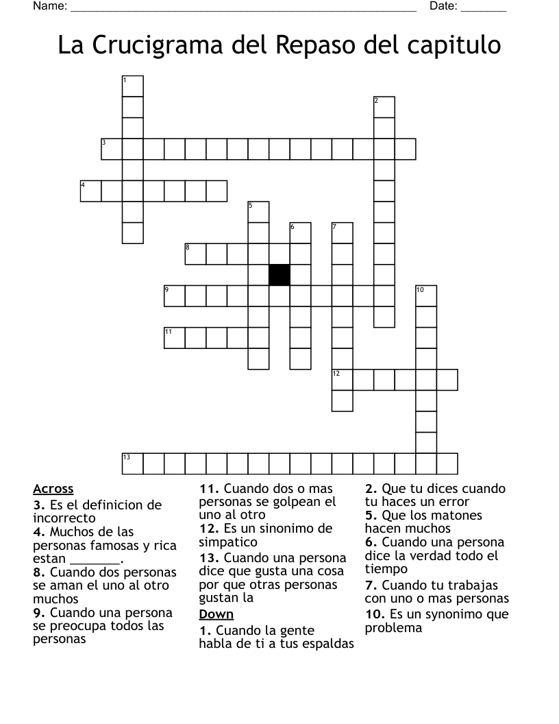 La Crucigrama del Repaso del capitulo Crossword