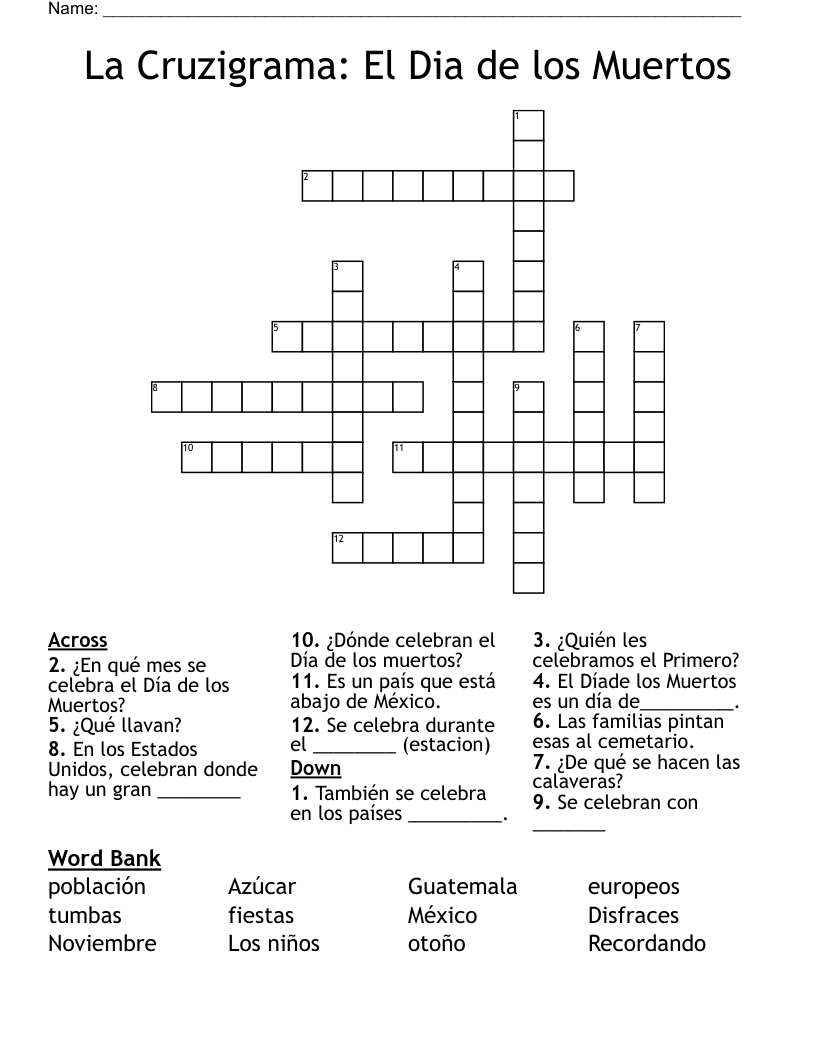 La Cruzigrama: El Dia de los Muertos Crossword