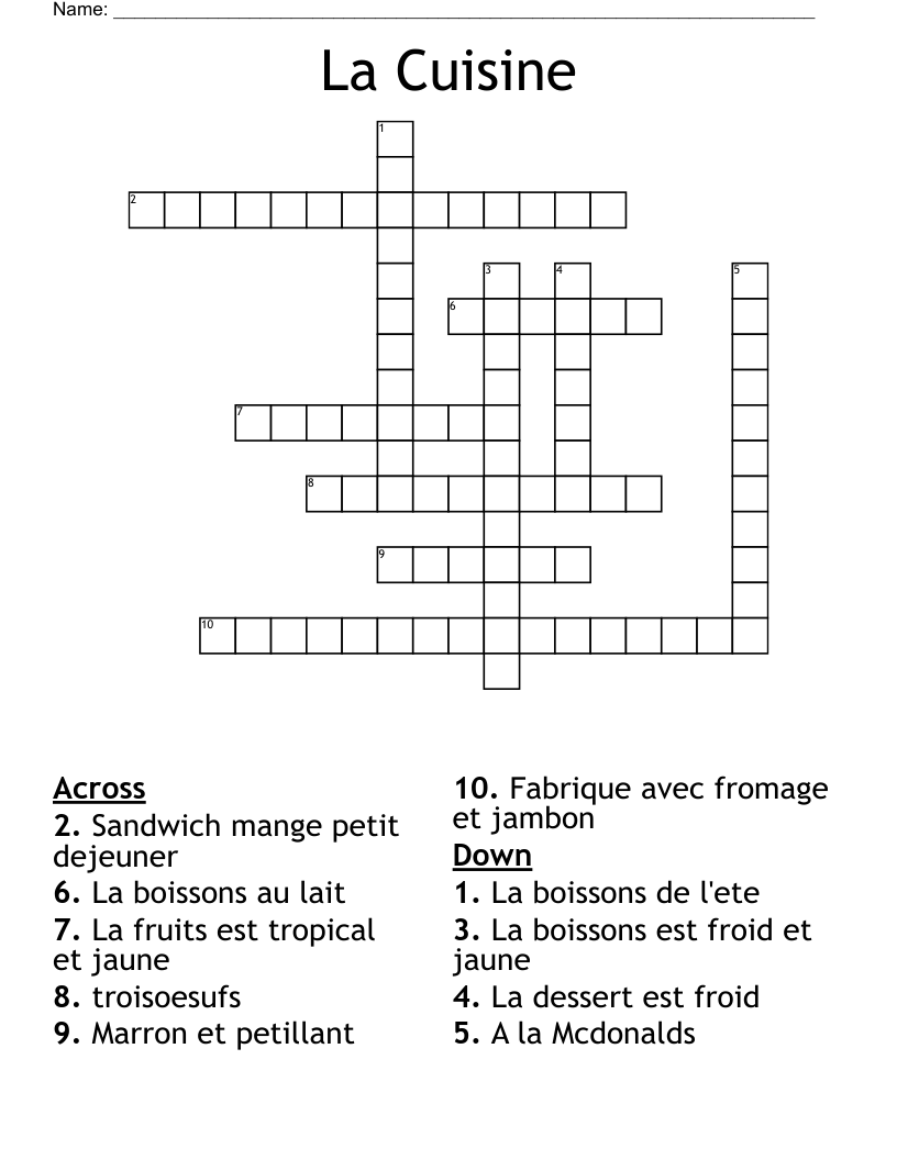 La Cuisine Crossword