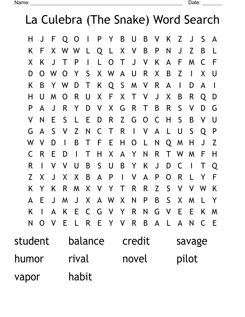 La Culebra (The Snake) Word Search