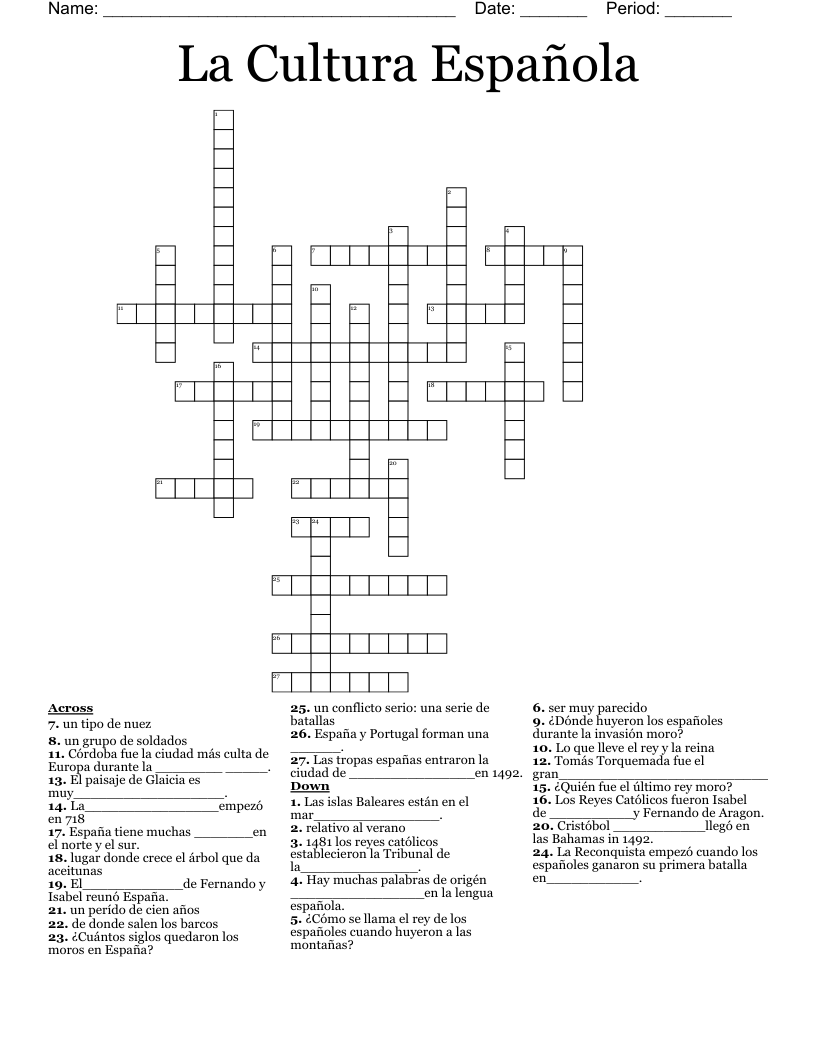 La Cultura Española Crossword
