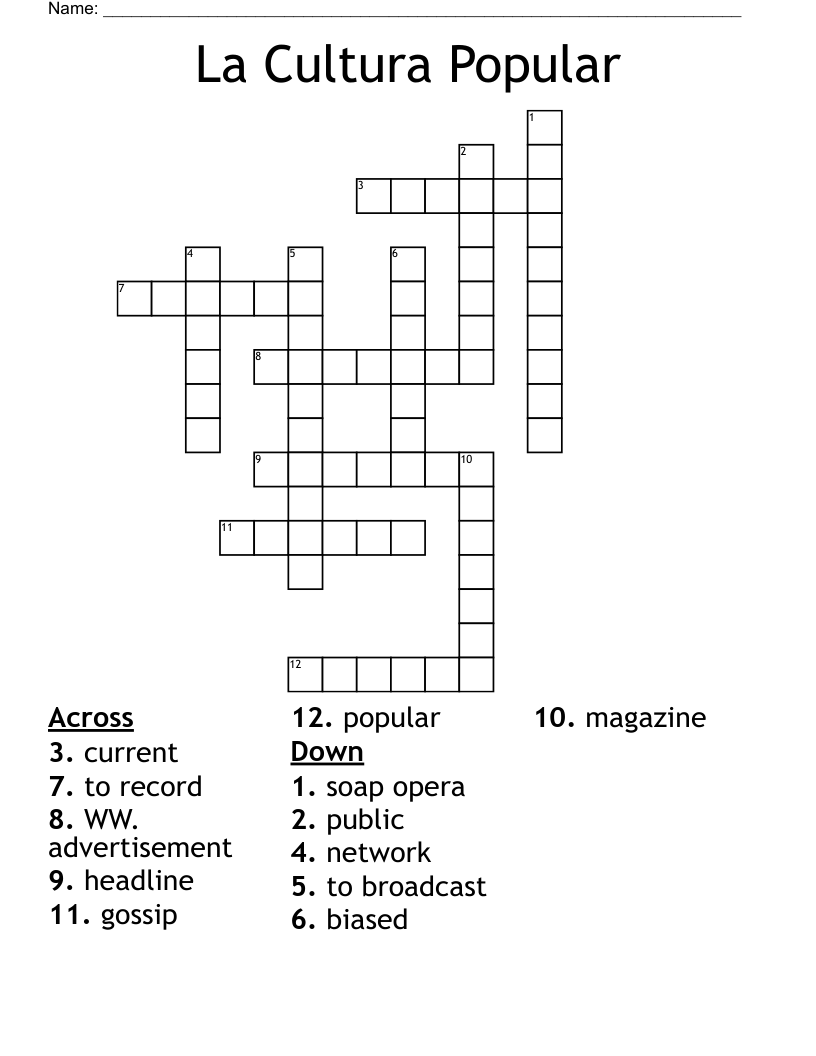 La Cultura Popular Crossword