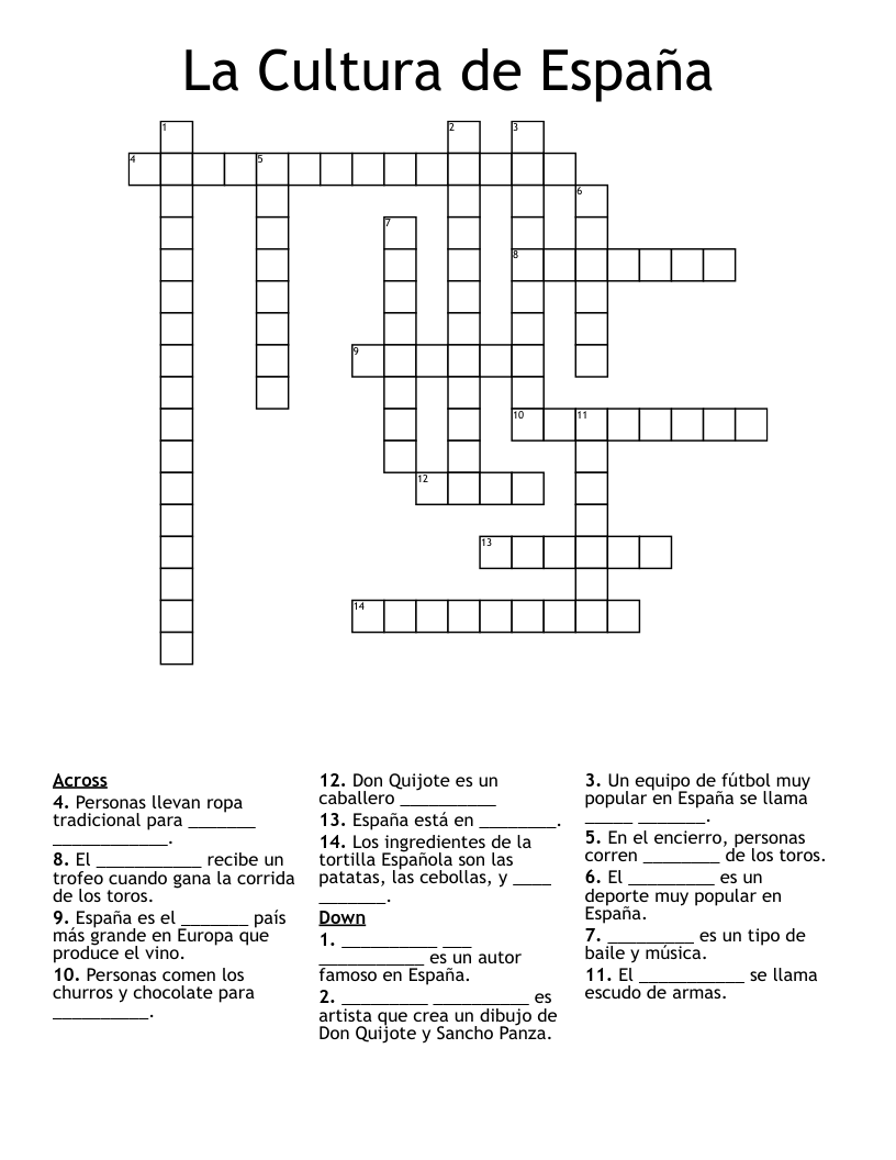 La Cultura de España Crossword