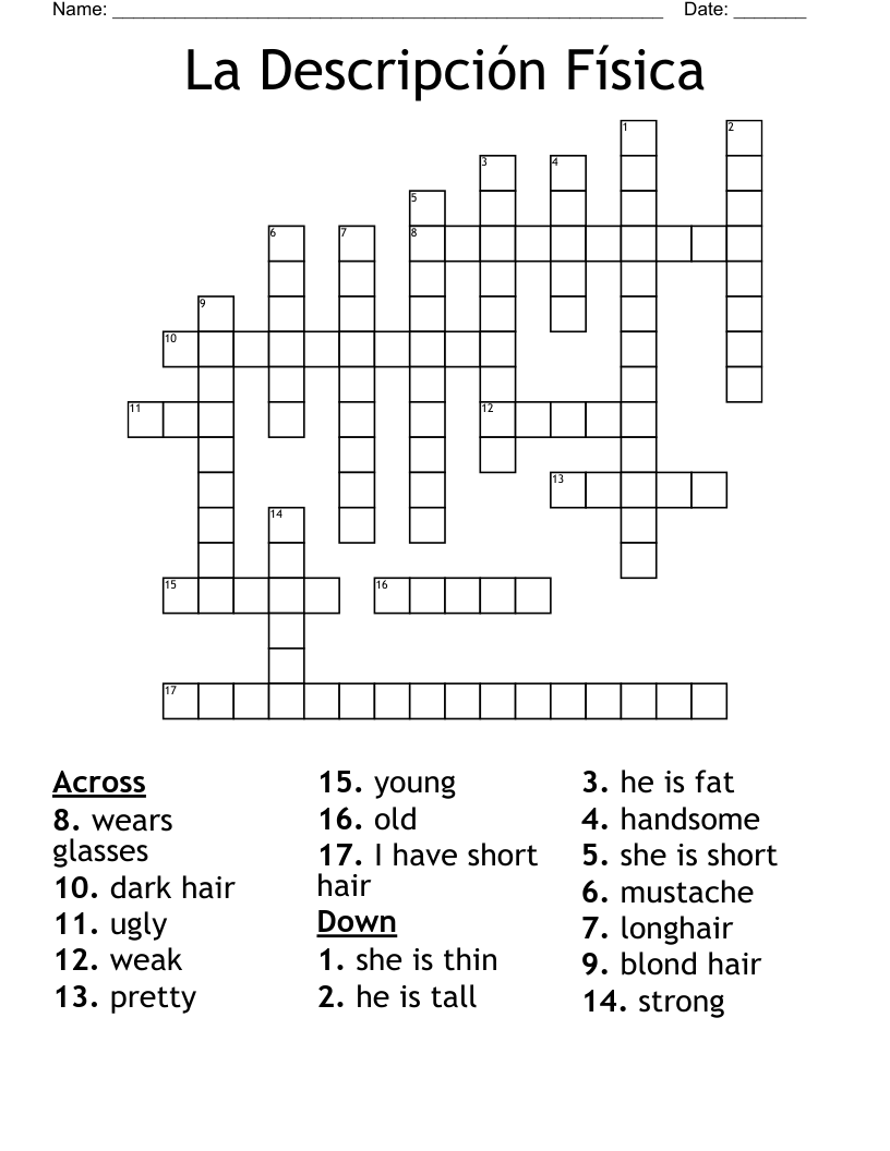 La Descripción Física Crossword