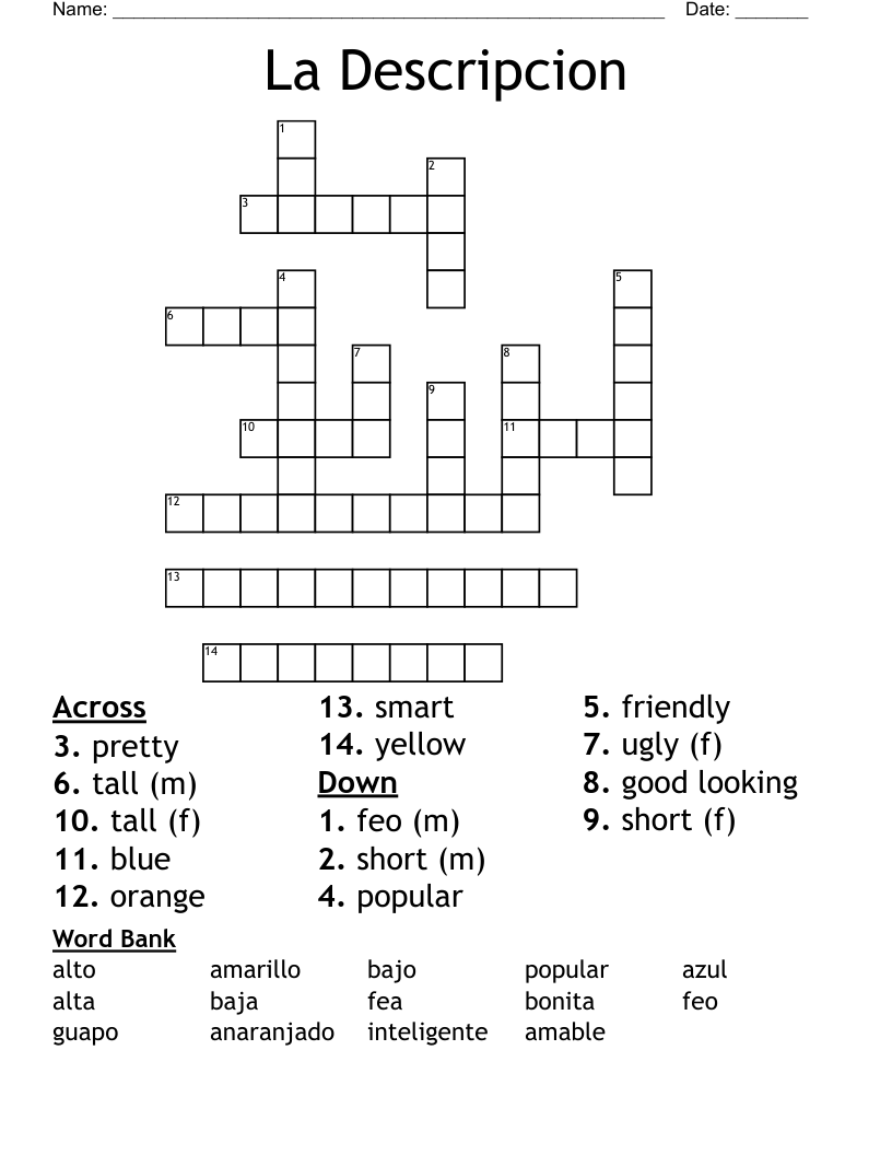 La Descripcion Crossword