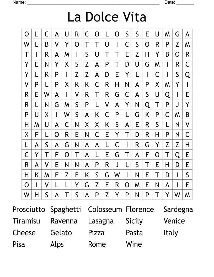La Dolce Vita Word Search