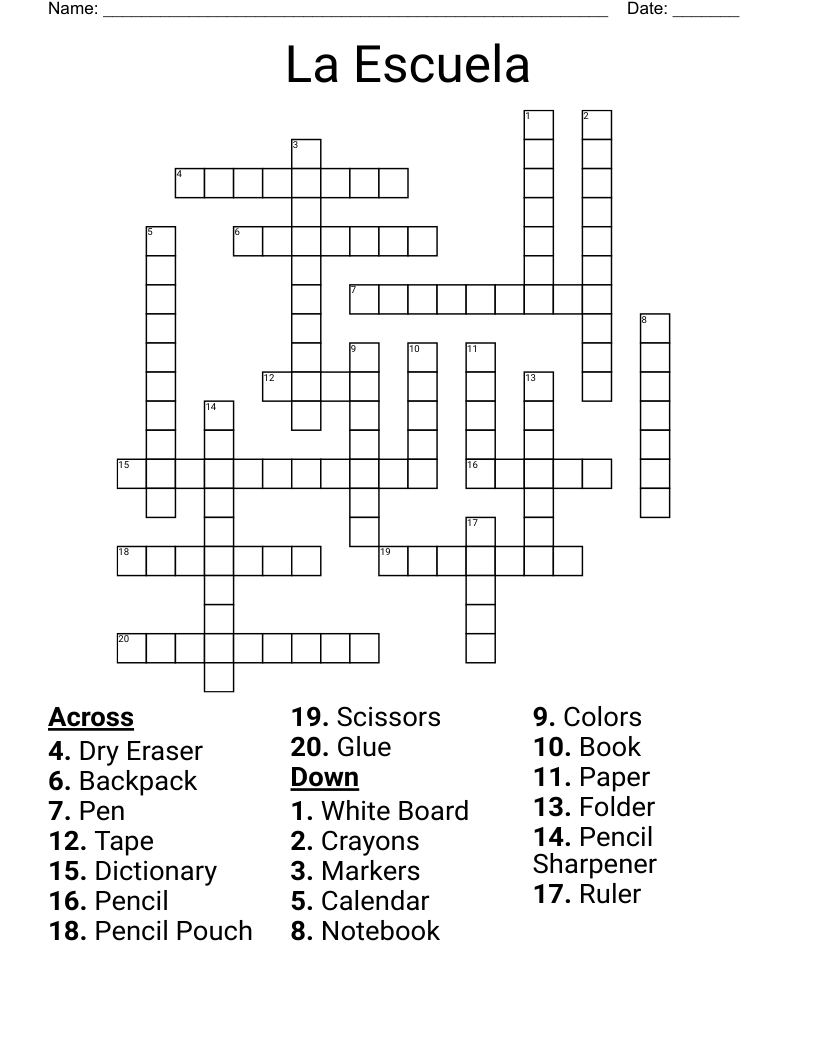 La Escuela Crossword