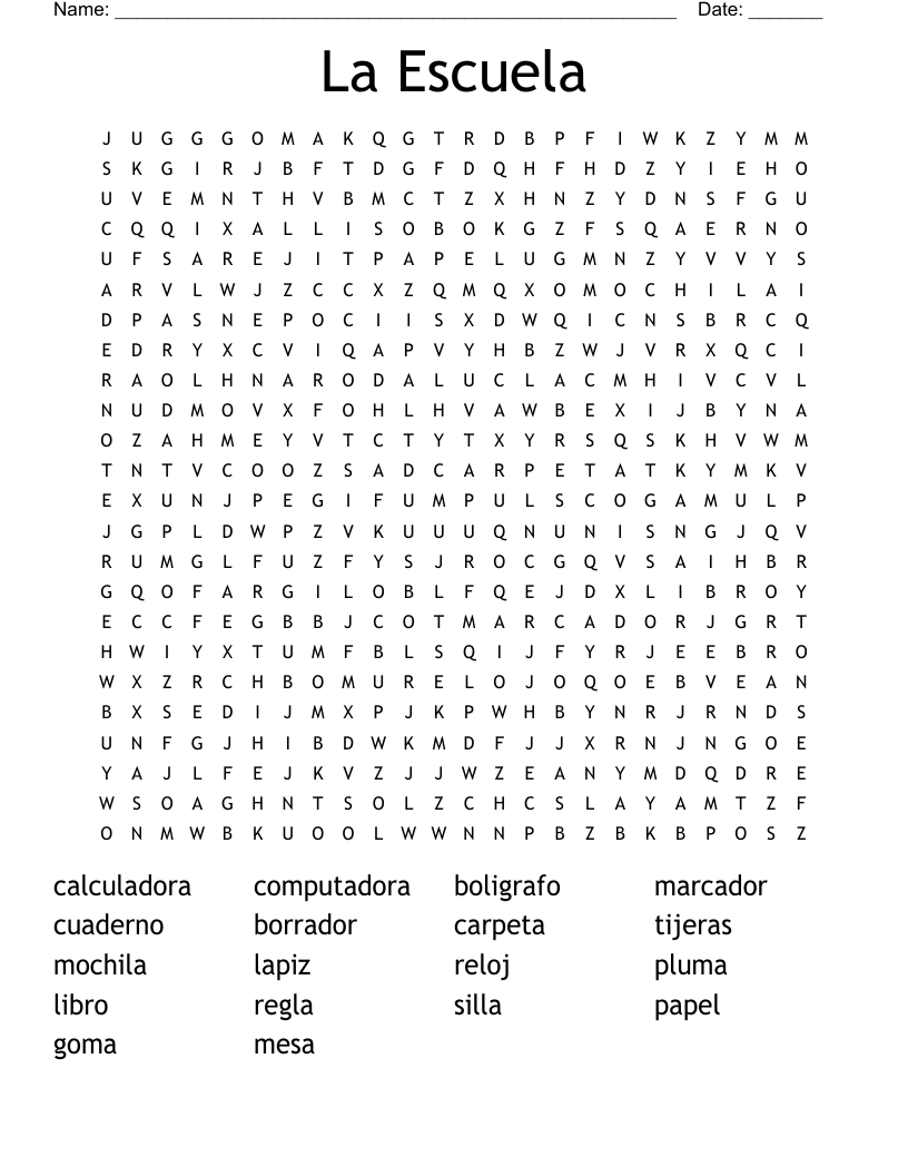 La Escuela Word Search