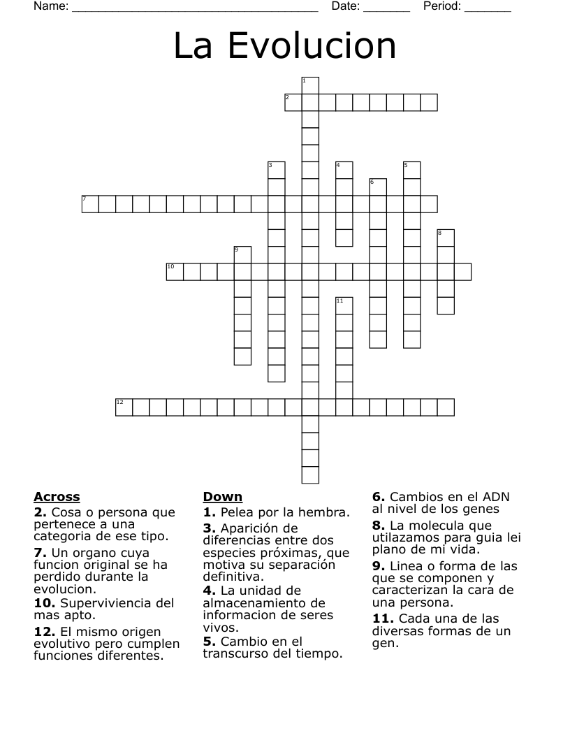 La Evolucion Crossword