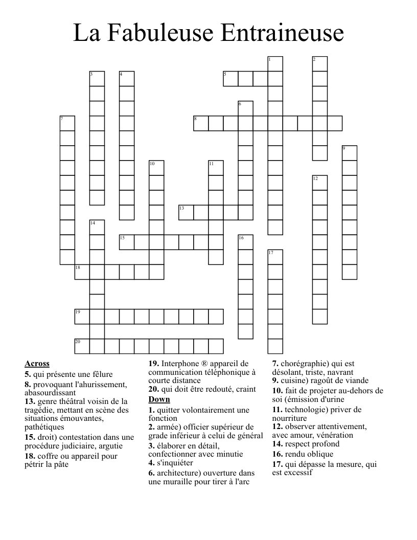 La Fabuleuse Entraineuse Crossword