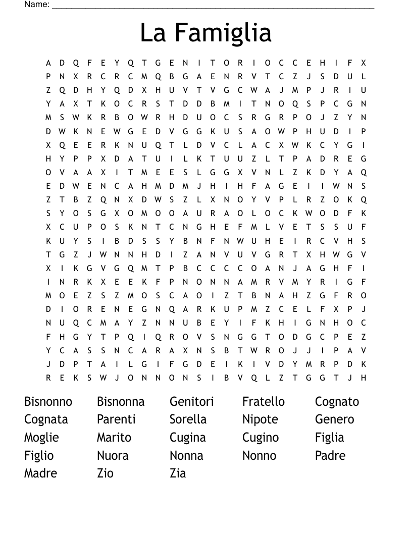 La Famiglia Word Search