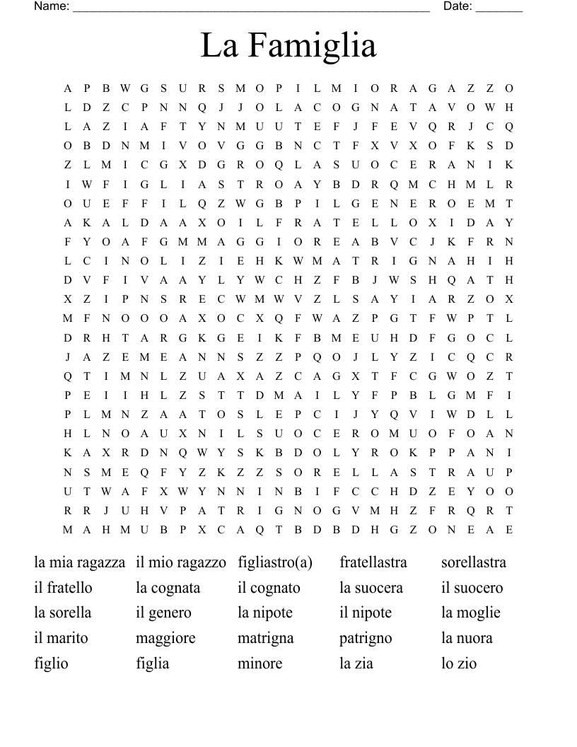 La Famiglia Word Search