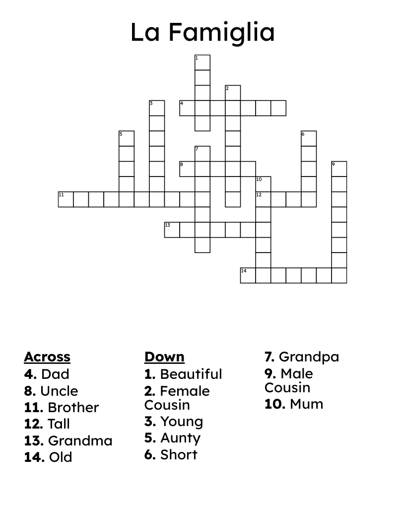 La Famiglia  Crossword
