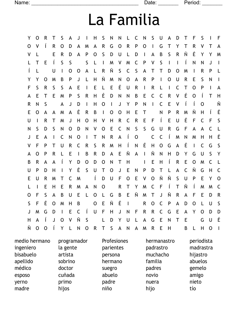 La Familia Word Search