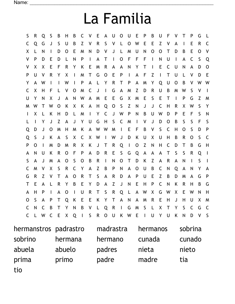 La Familia Word Search