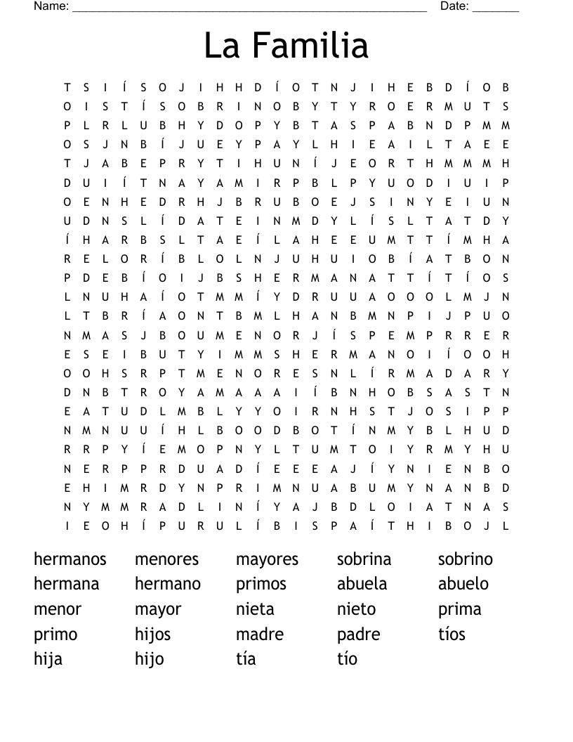 La Familia Word Search