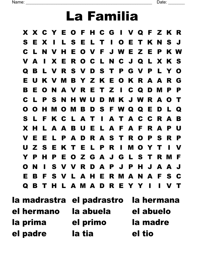La Familia Word Search