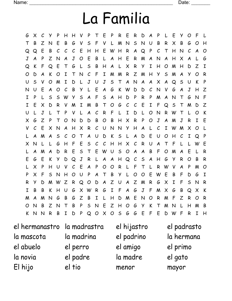 La Familia Word Search