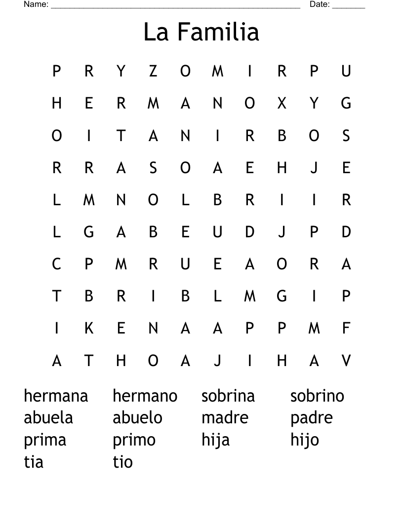 La Familia Word Search