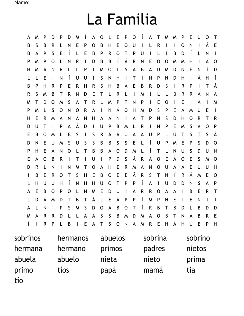 La Familia Word Search