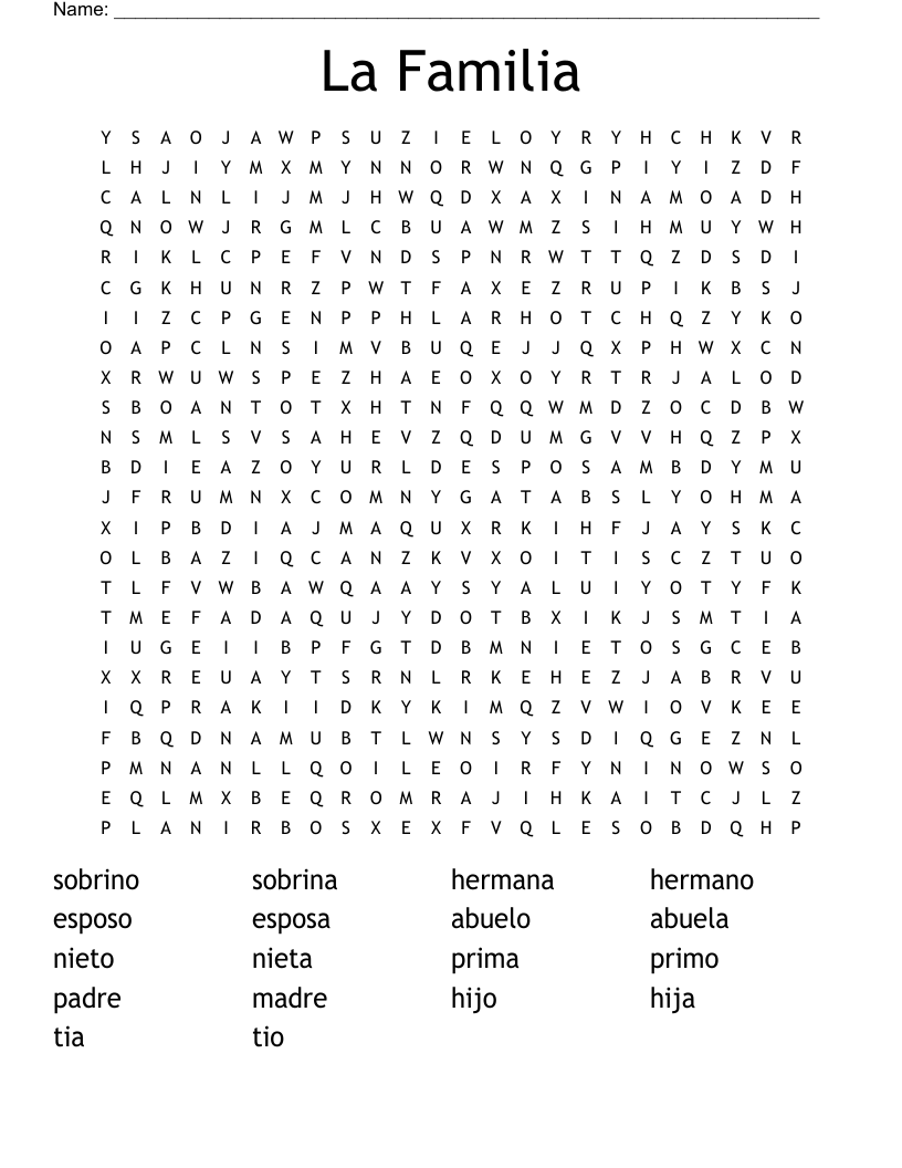 La Familia Word Search