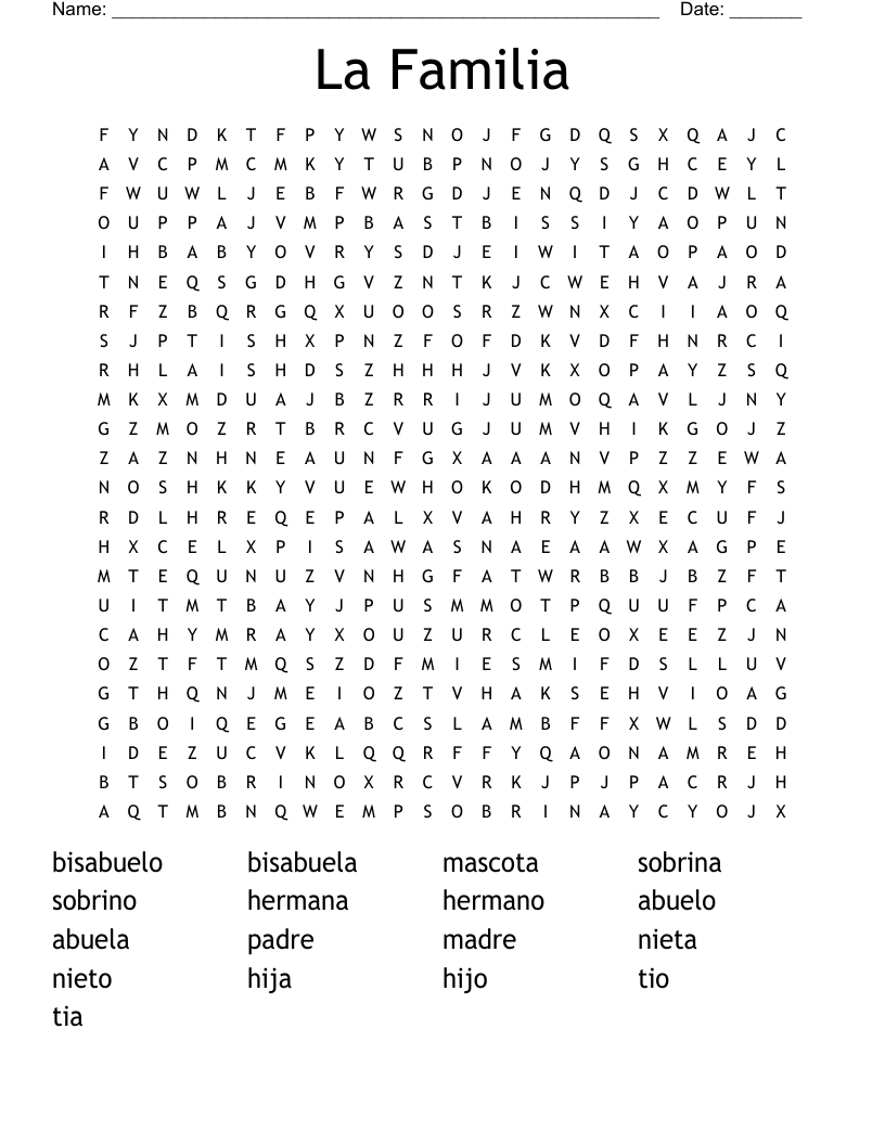La Familia Word Search