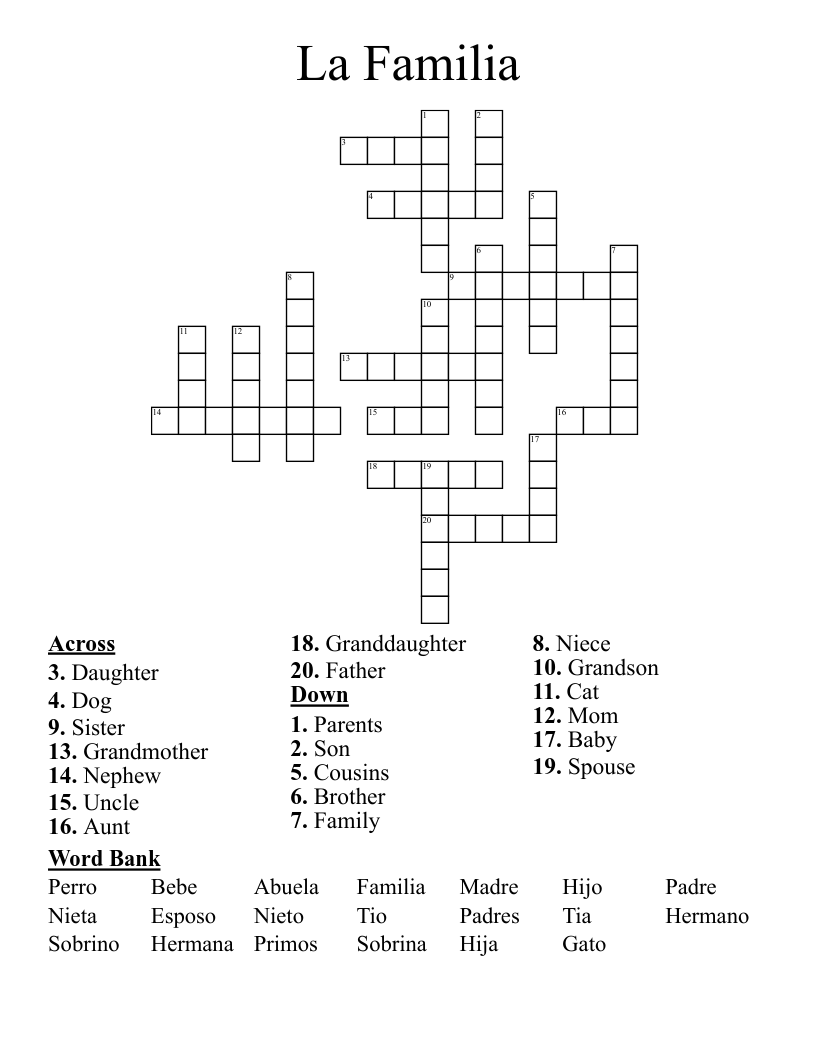 La Familia Crossword