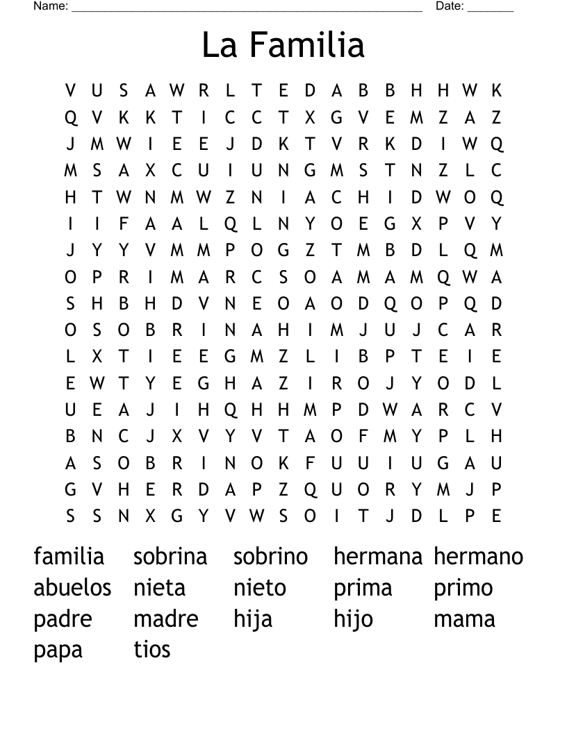 La Familia Word Search