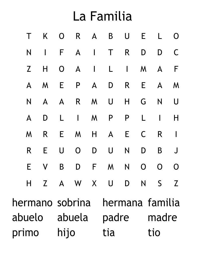 La Familia Word Search