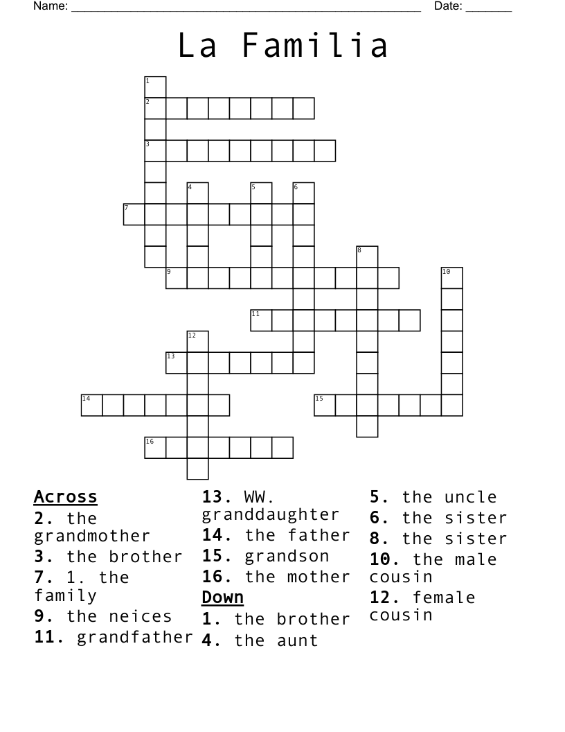 La Familia Crossword