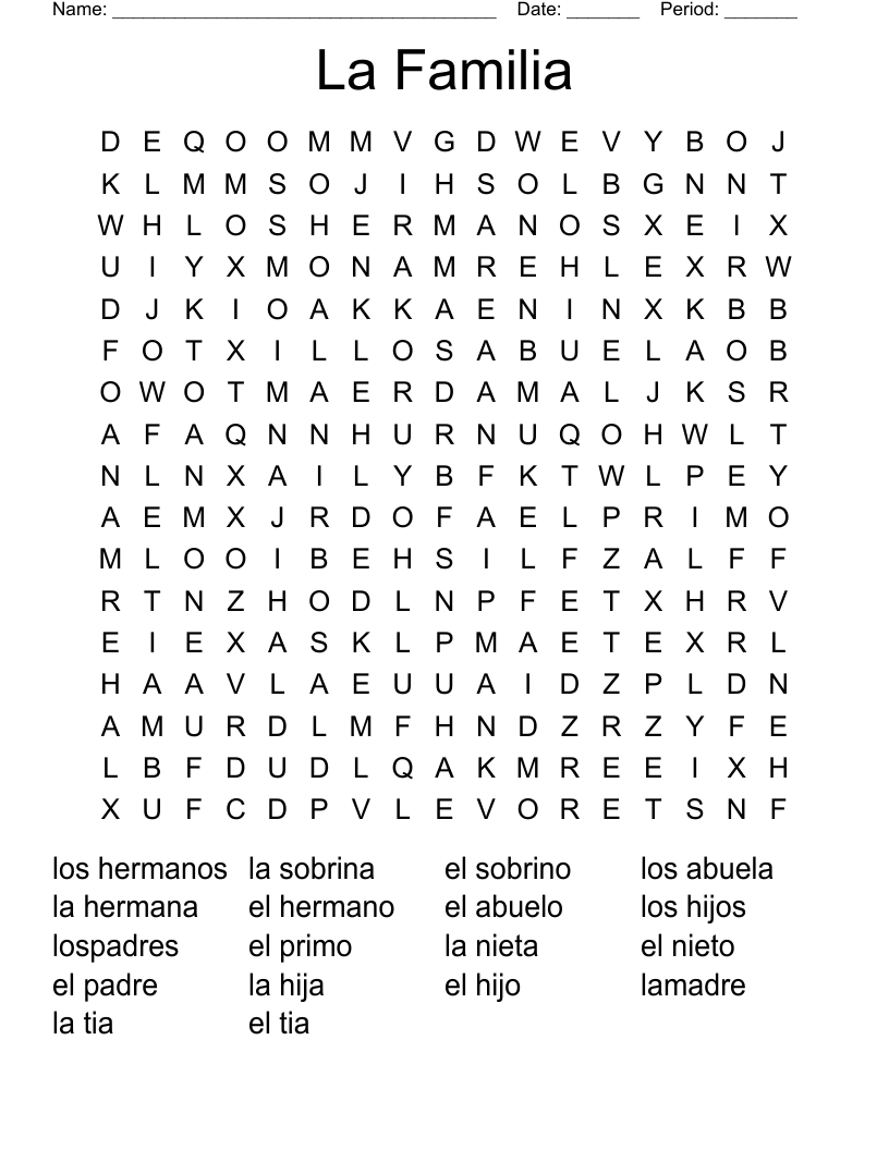 La Familia Word Search