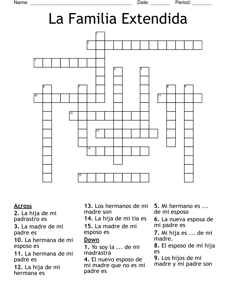 La Familia Extendida Crossword