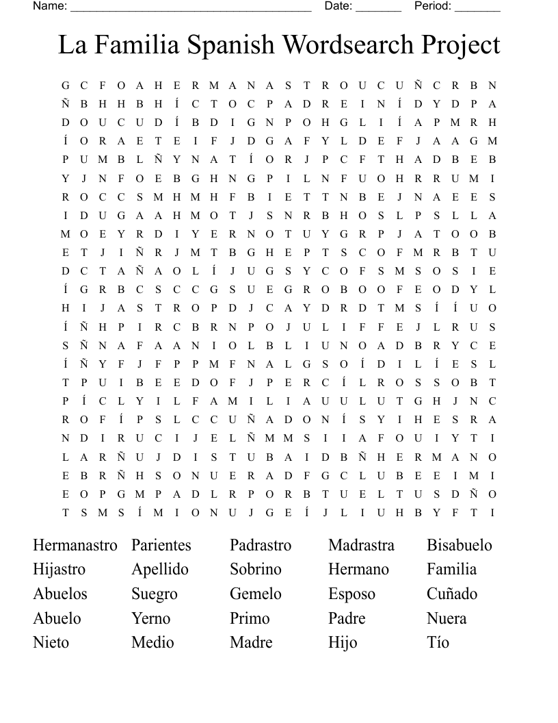 La Familia Spanish Wordsearch Project