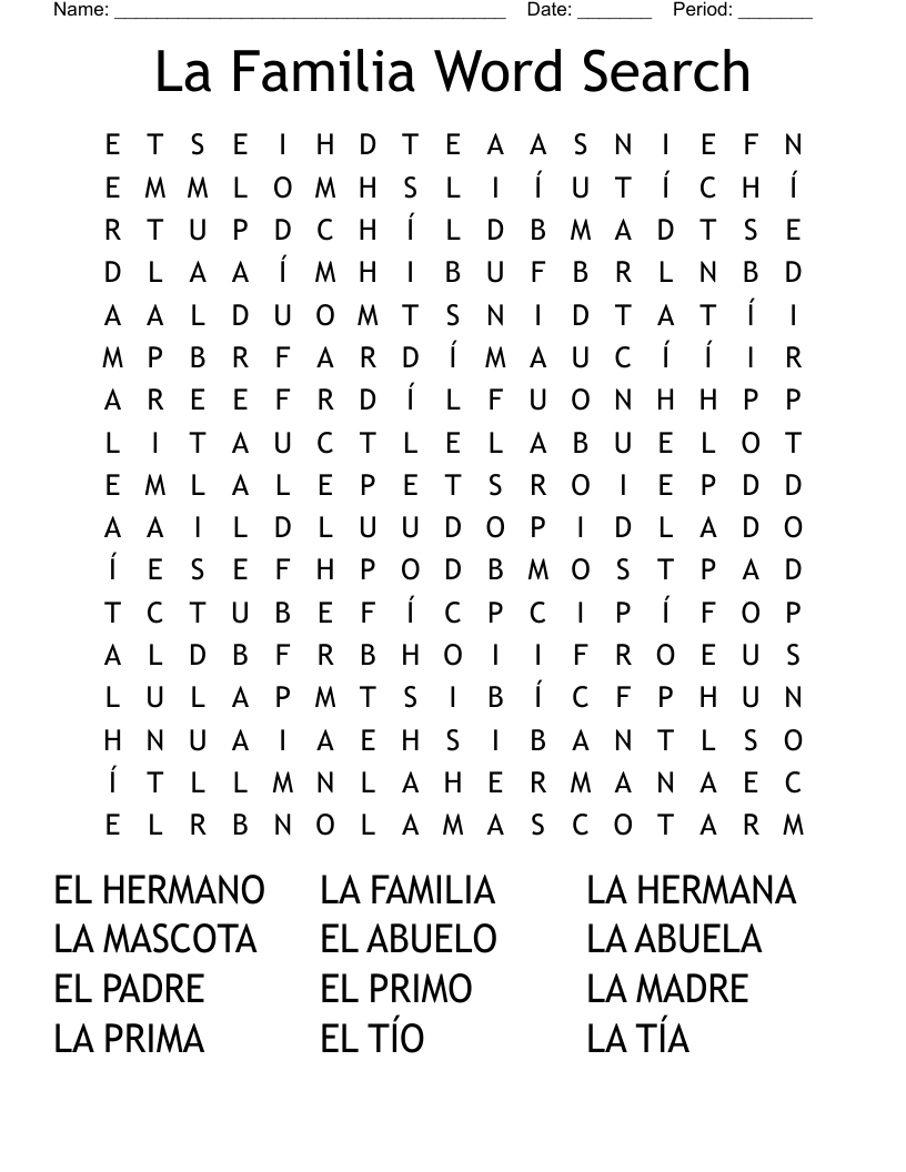 La Familia Word Search