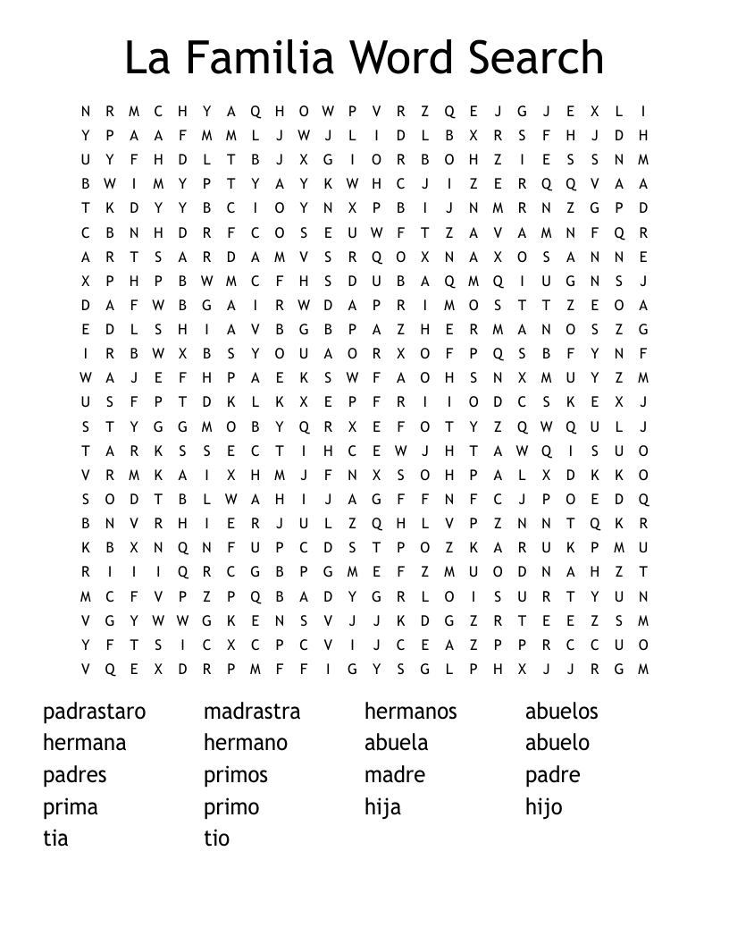 La Familia Word Search 