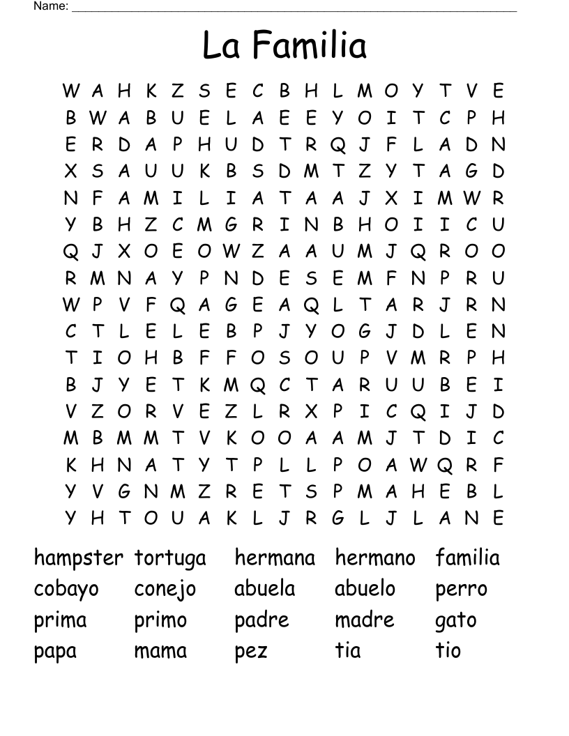 La Familia  Word Search