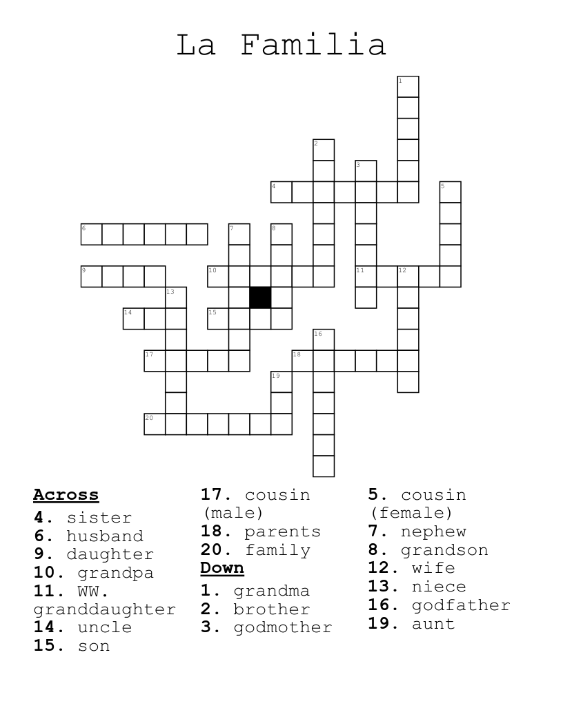 La Familia  Crossword