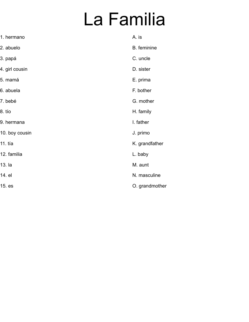 La Familia  Worksheet