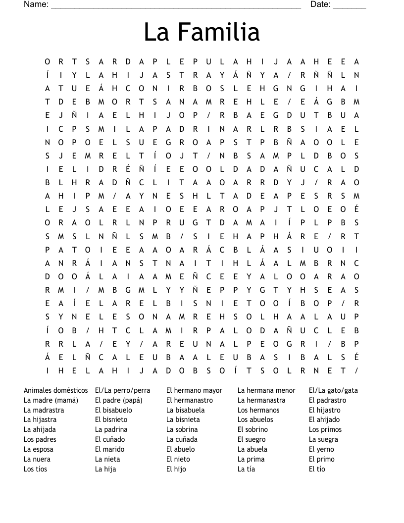 La Familia  Word Search